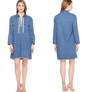 Joe’s Jeans womens L blue Eveline lace-up lightweight Jean denim mini dress